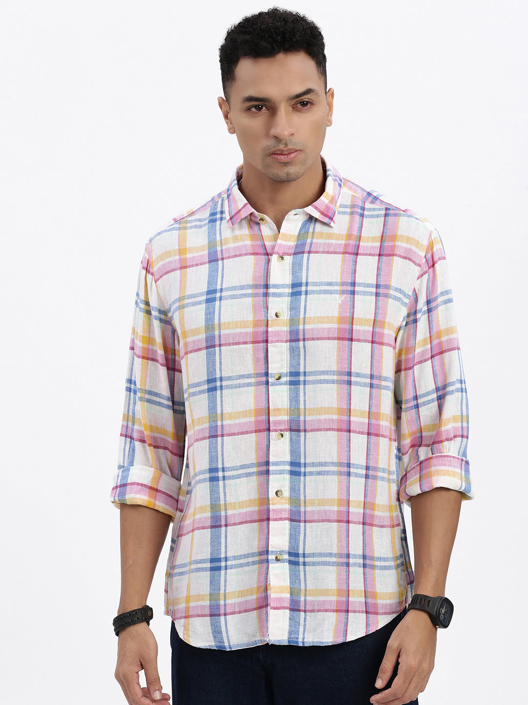 Men White Checked Slim Fit Shirt