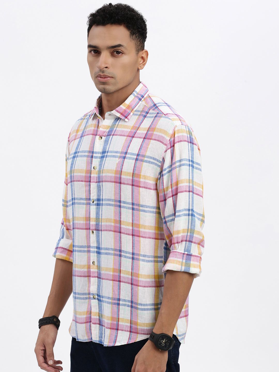 Men White Checked Slim Fit Shirt