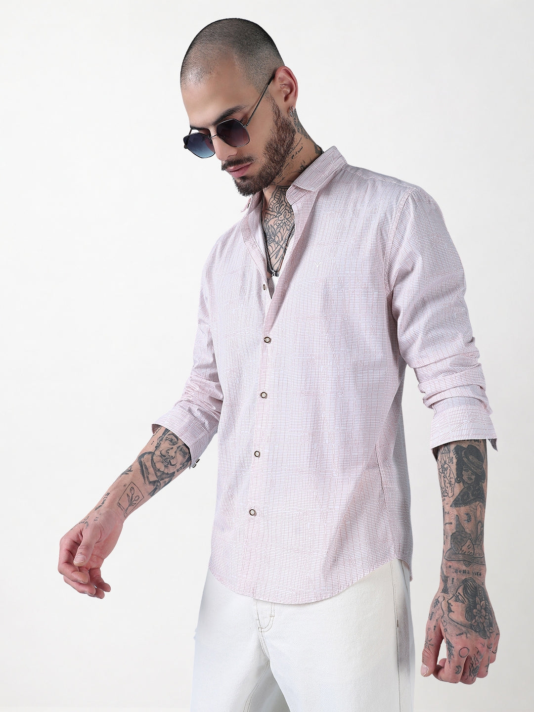 Men's White Geometric Print Slim Fit Shirt