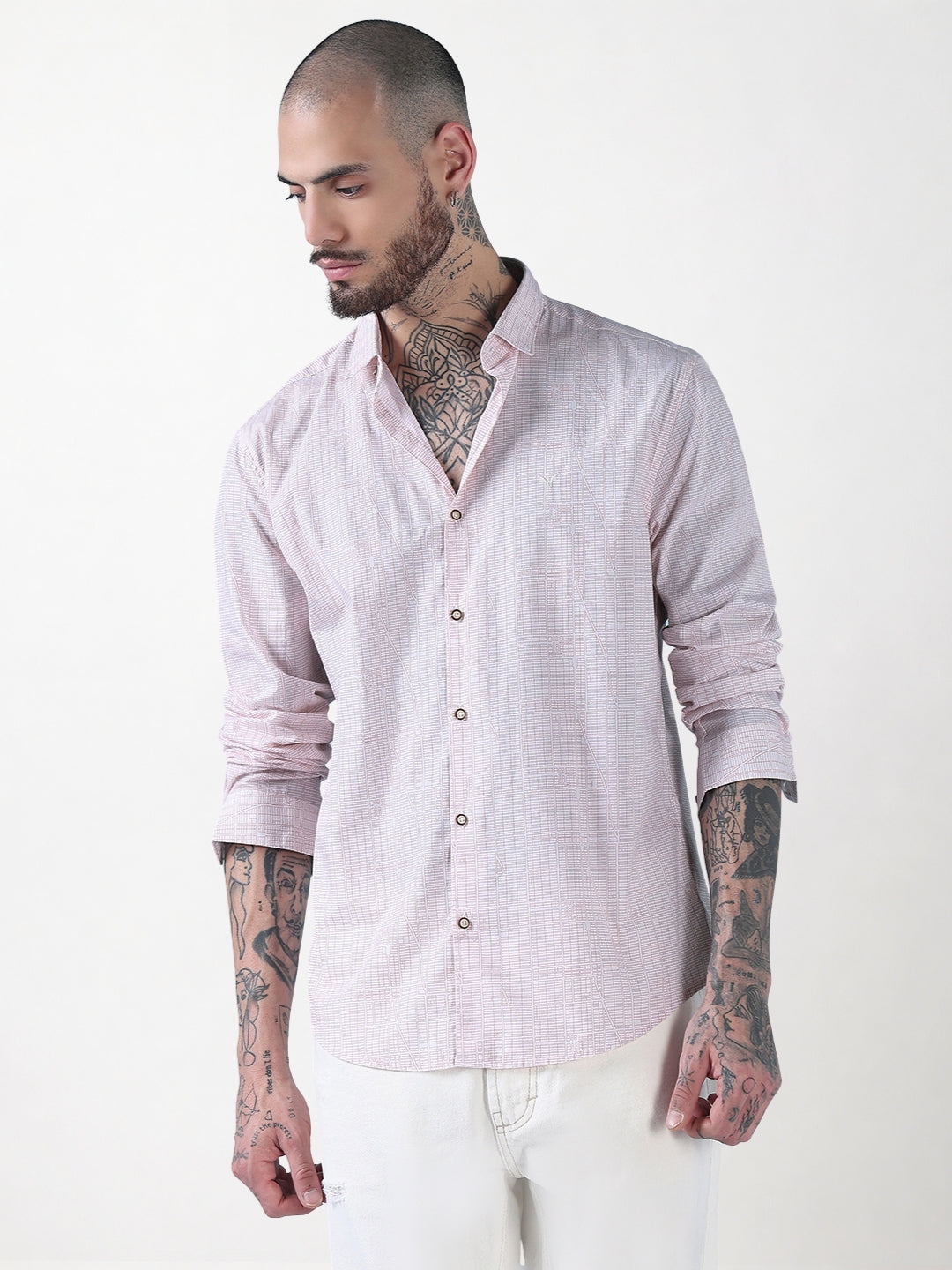 Men's White Geometric Print Slim Fit Shirt