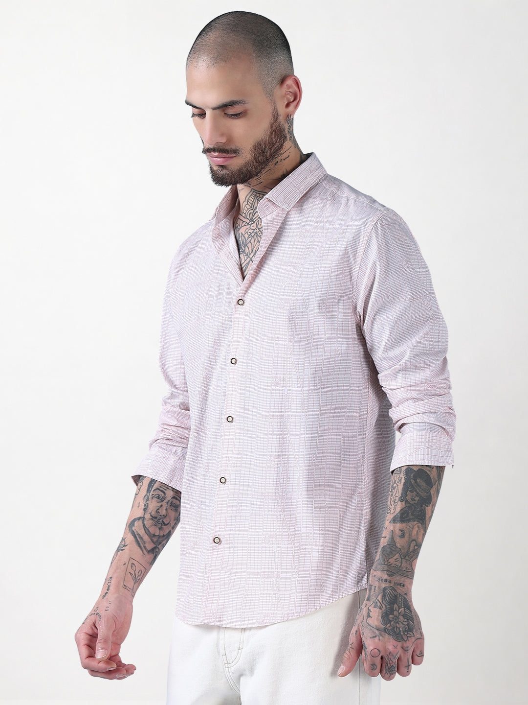 Men's White Geometric Print Slim Fit Shirt