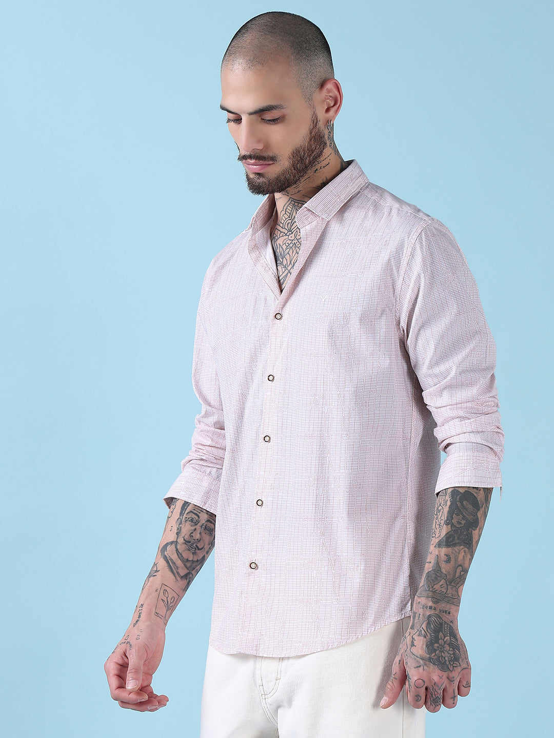 Men's White Geometric Print Slim Fit Shirt