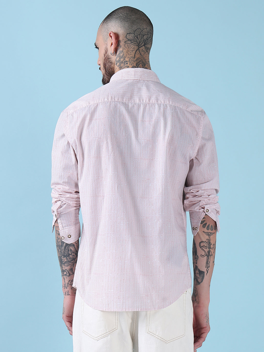 Men's White Geometric Print Slim Fit Shirt
