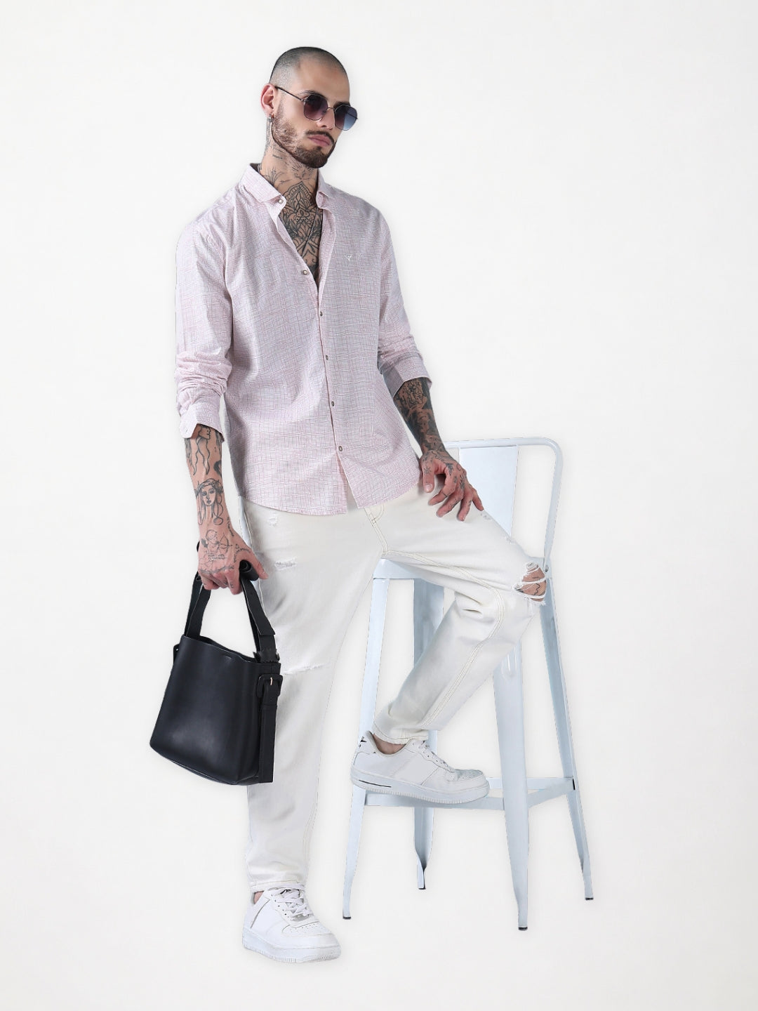 Men's White Geometric Print Slim Fit Shirt