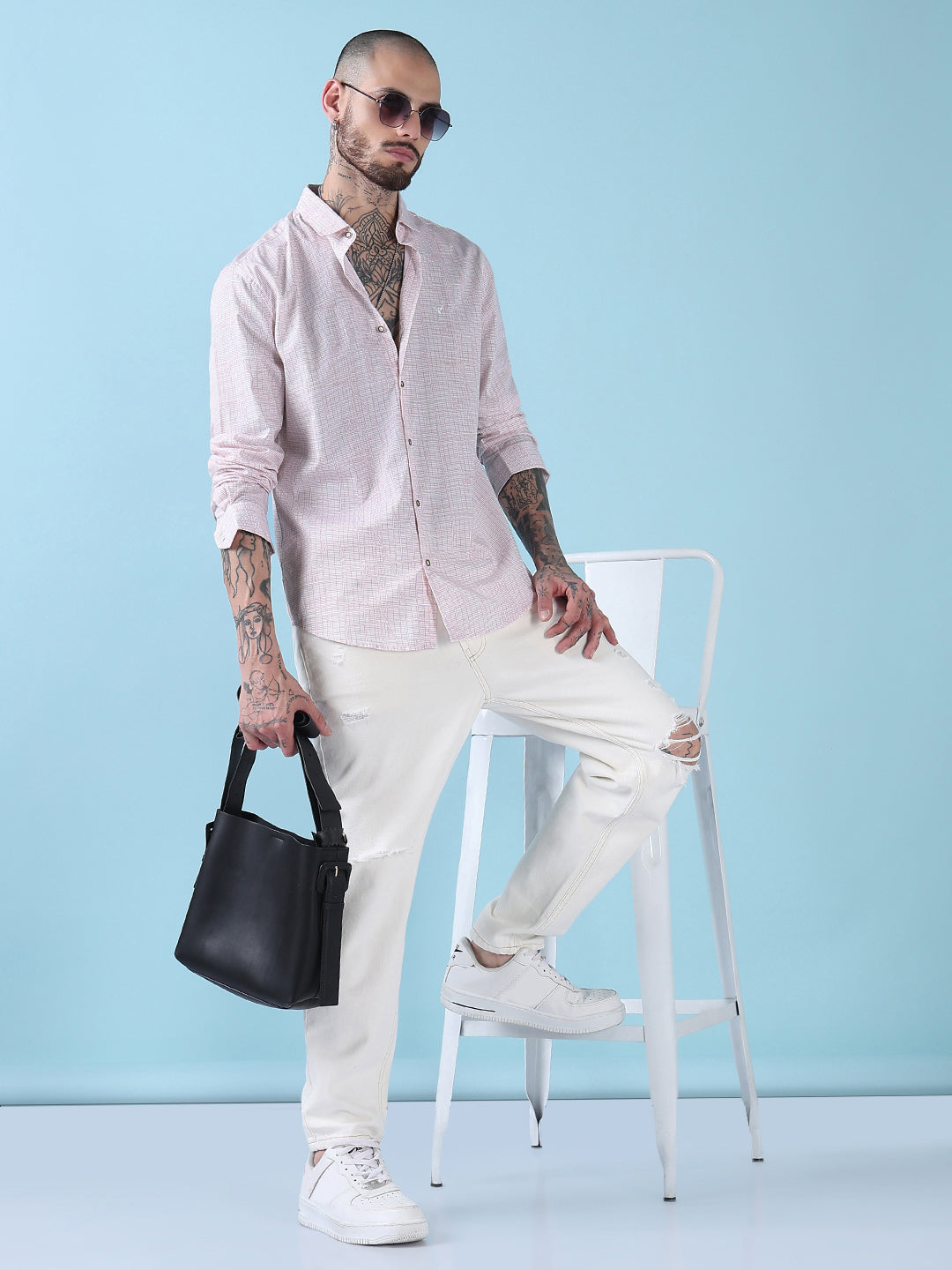 Men's White Geometric Print Slim Fit Shirt