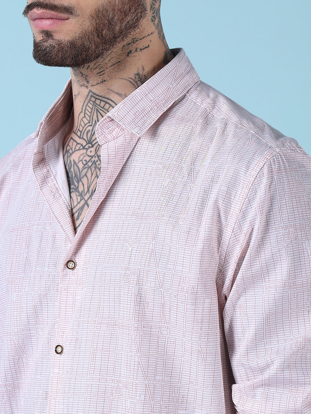Men's White Geometric Print Slim Fit Shirt