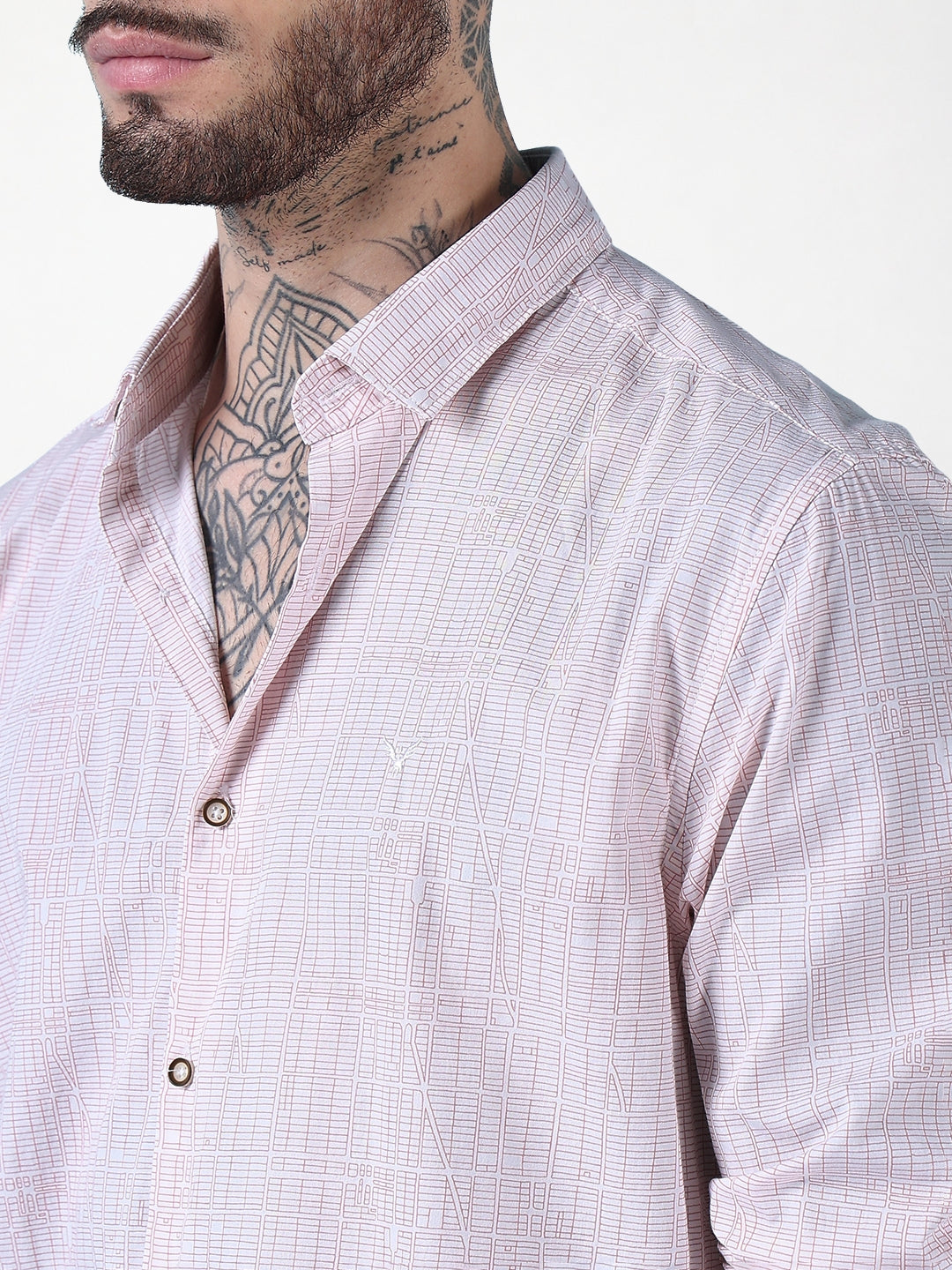 Men's White Geometric Print Slim Fit Shirt
