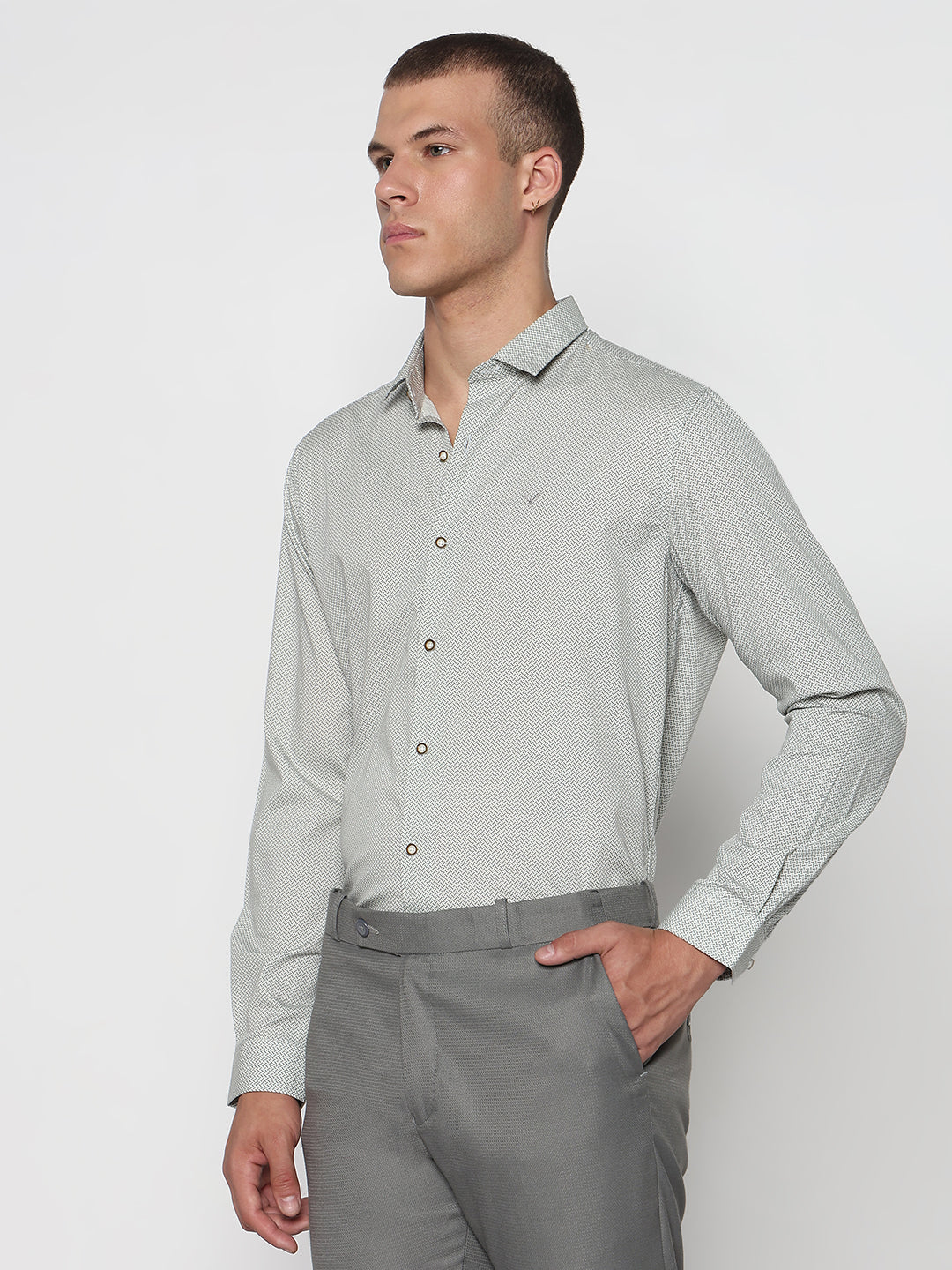 Men's Grey Micro Ditsy Slim Fit Formal Shirt