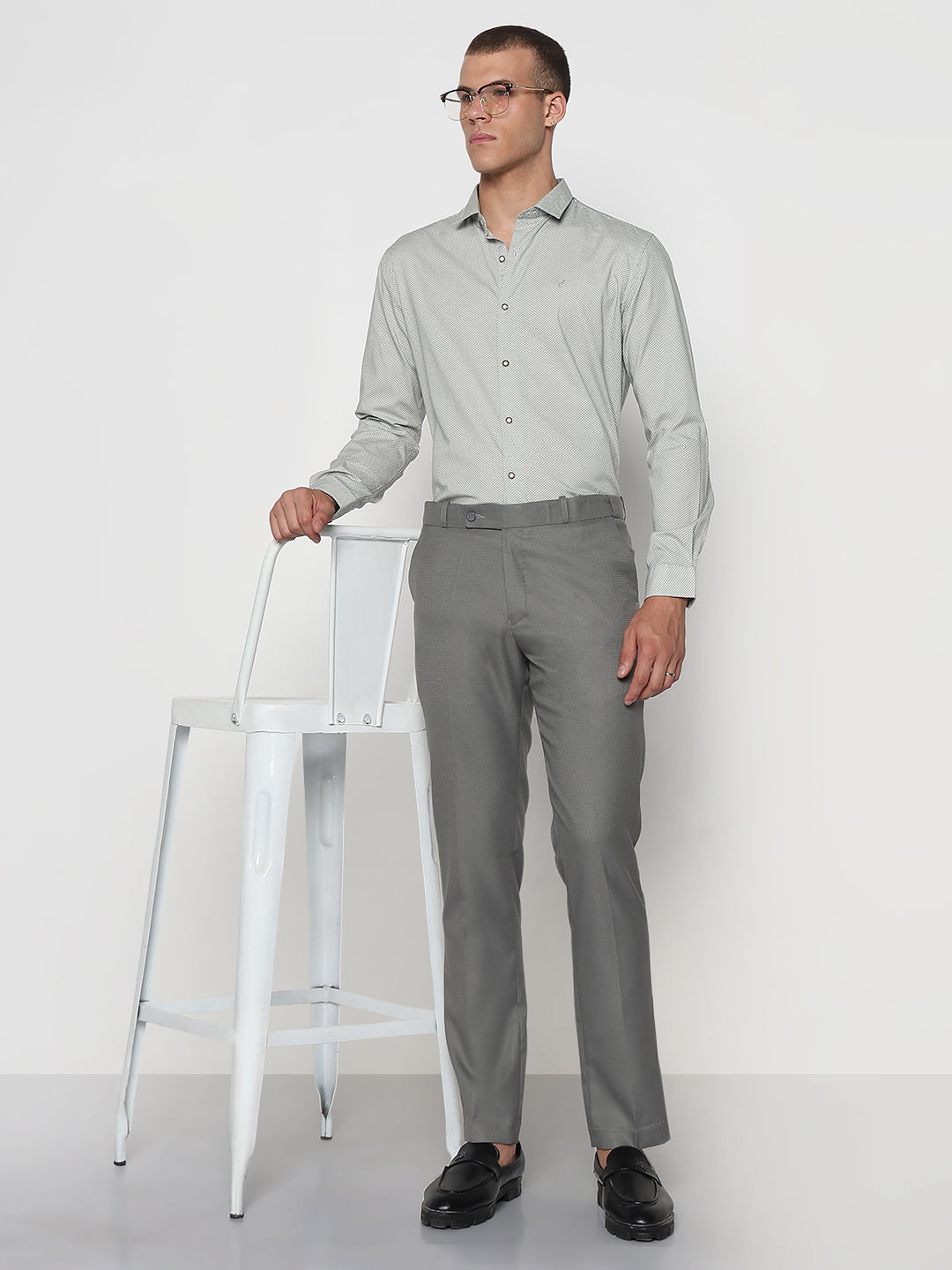 Men's Grey Micro Ditsy Slim Fit Formal Shirt