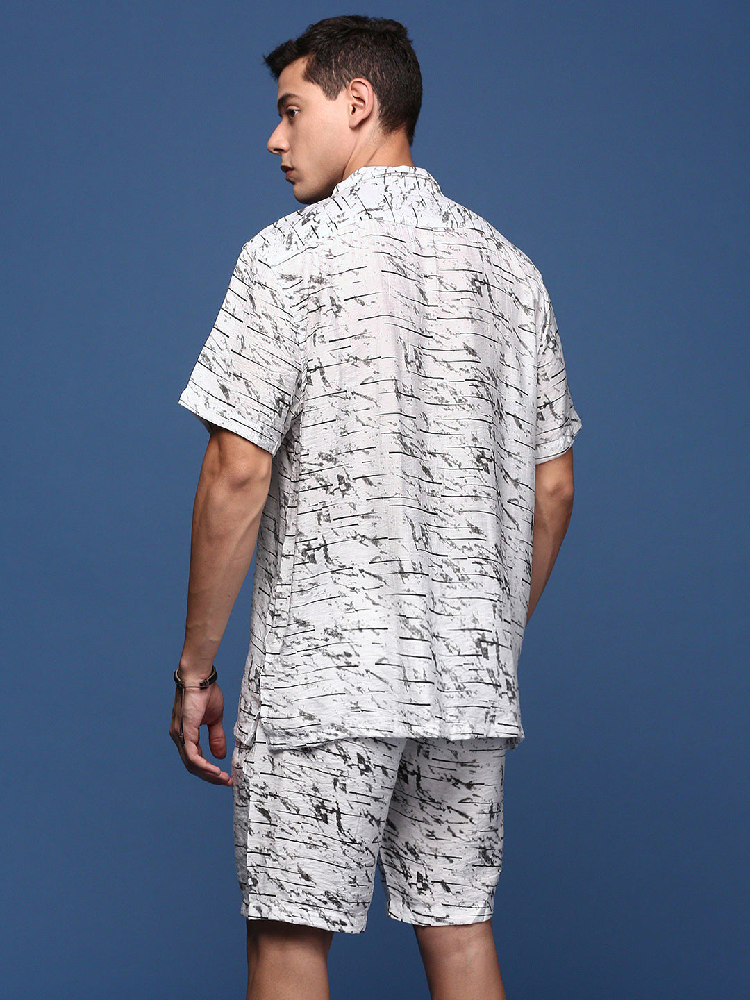 Men Printed Cuban Collar White Relaxed Fit Co-Ords Set