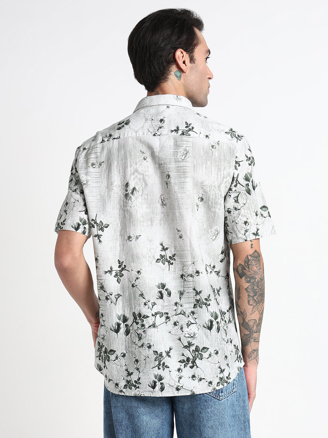 Men's Green Floral Slim Fit Casual Shirt