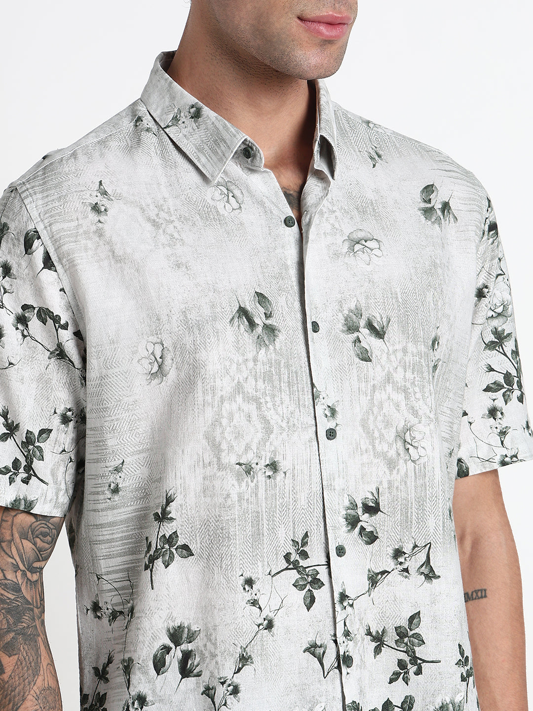 Men's Green Floral Slim Fit Casual Shirt