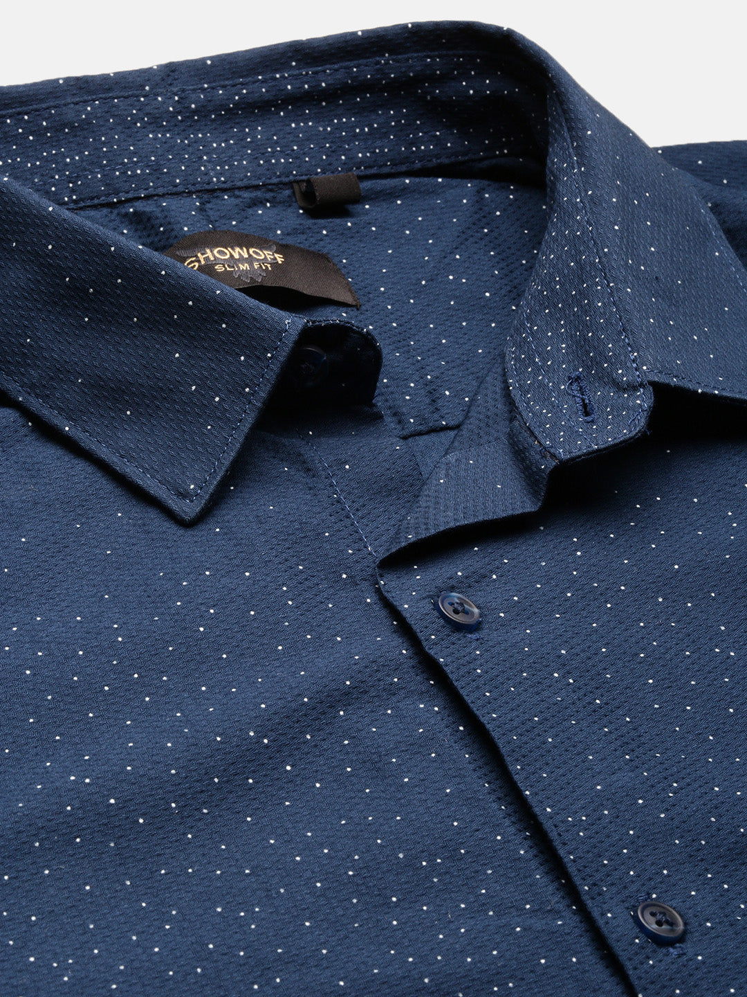 Men Spread Collar Printed Slim Fit Navy Blue Shirt