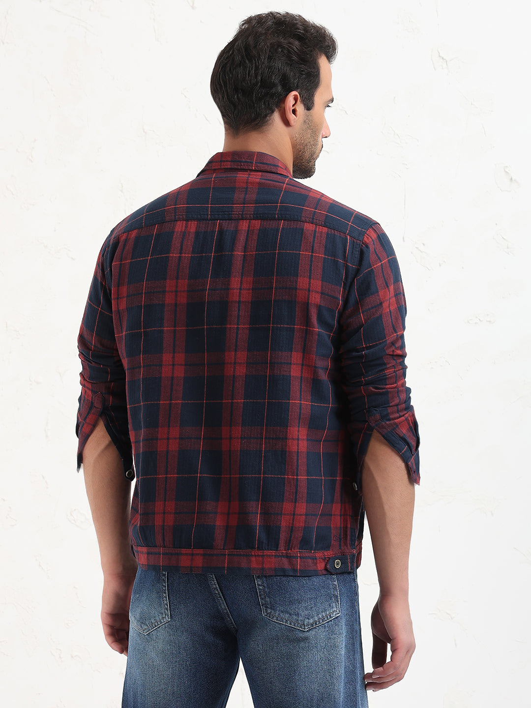 Men's Red Checked Slim Fit Shacket