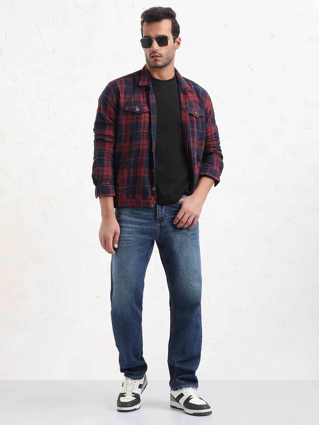 Men's Red Checked Slim Fit Shacket