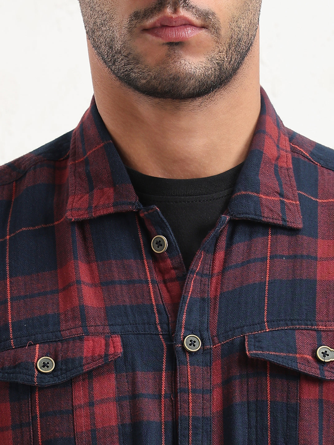 Men's Red Checked Slim Fit Shacket