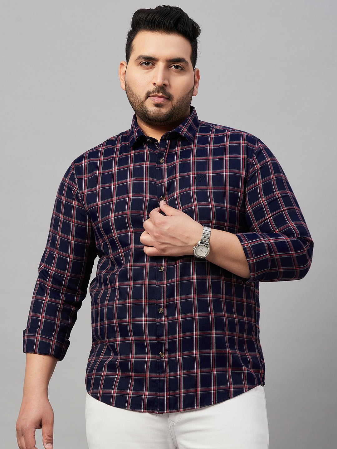 Men Checked Navy Blue Shirt