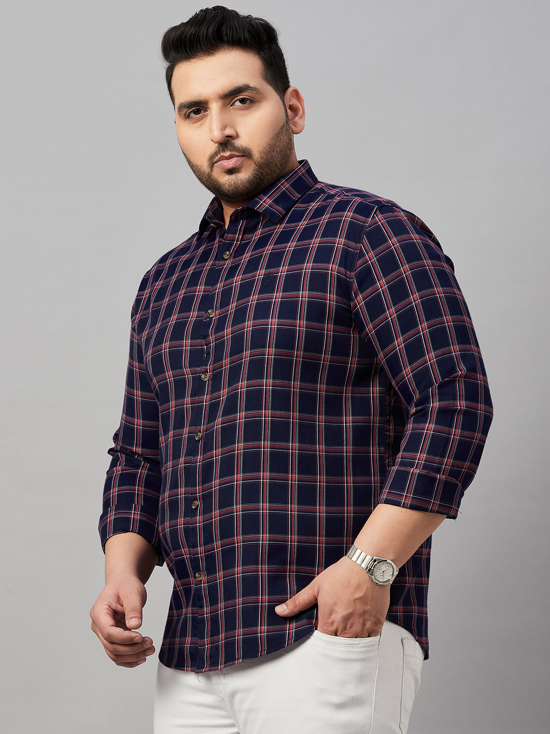 Men Checked Navy Blue Shirt