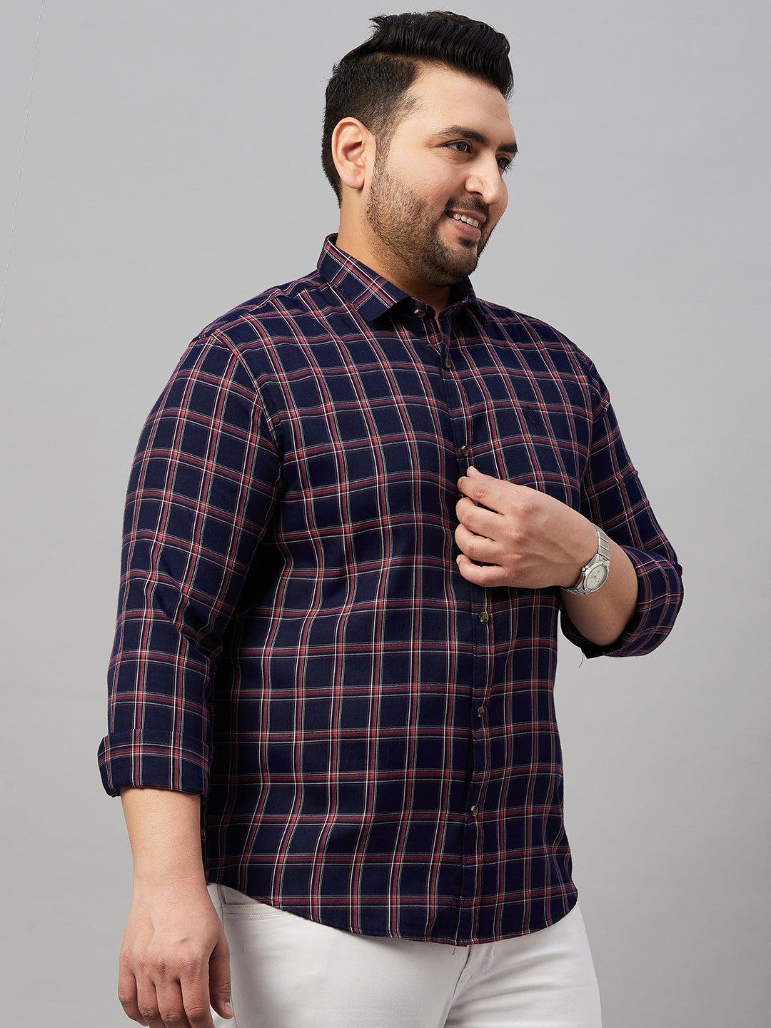 Men Checked Navy Blue Shirt