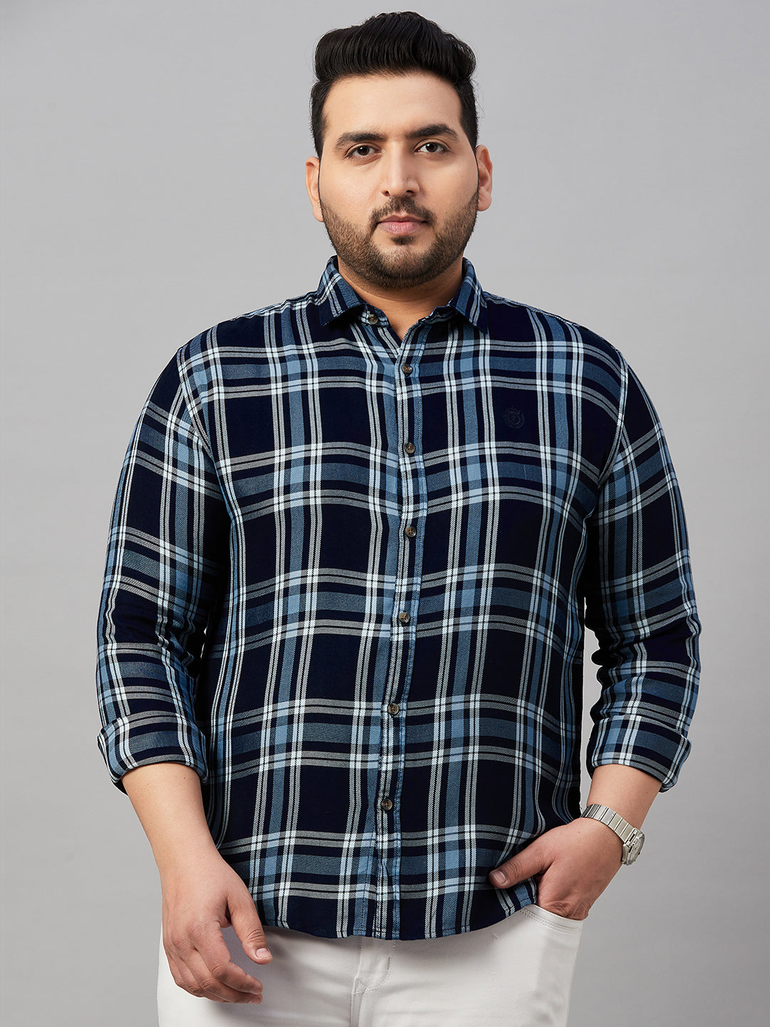 Men Checked Navy Blue Shirt