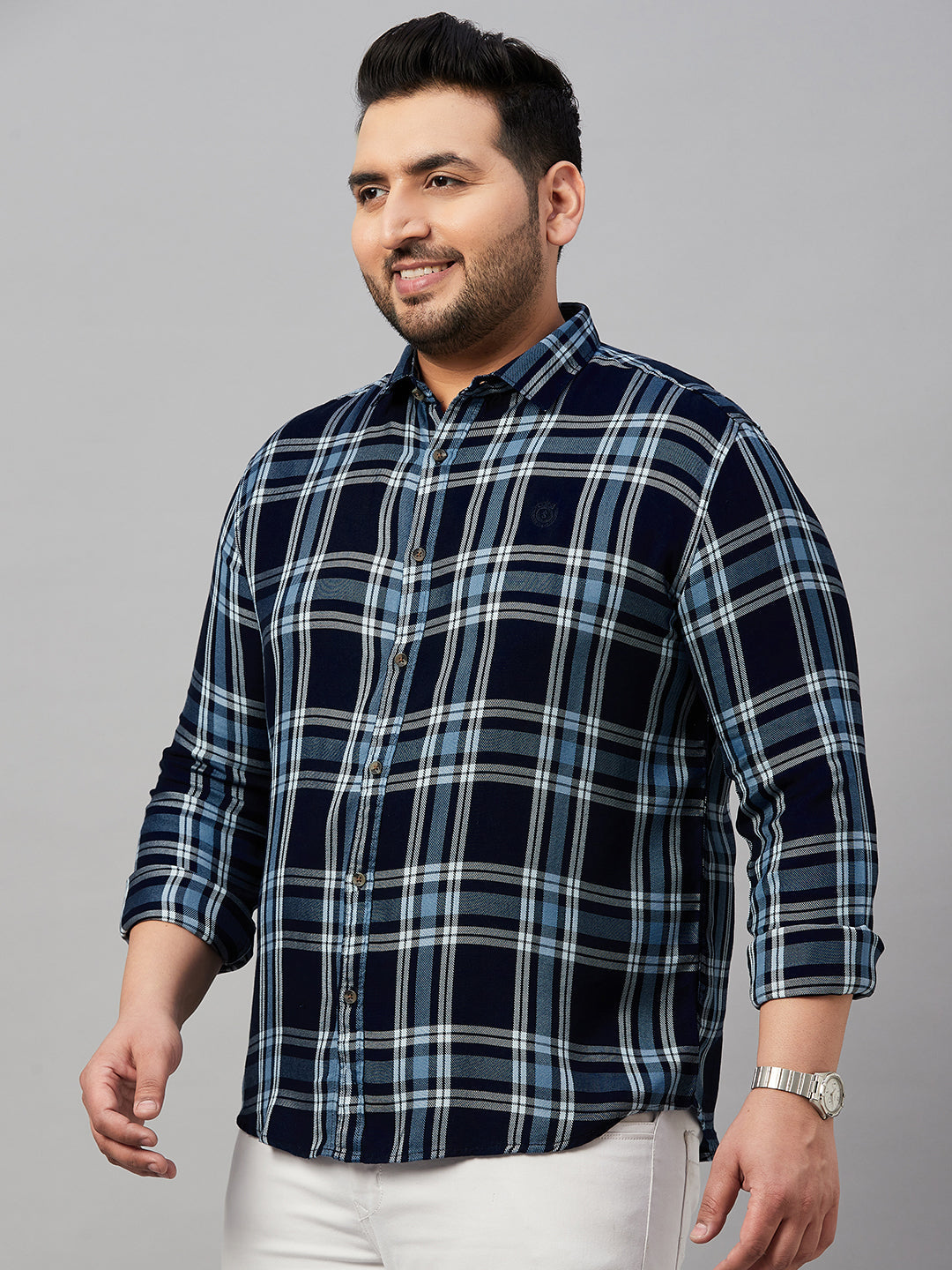 Men Checked Navy Blue Shirt