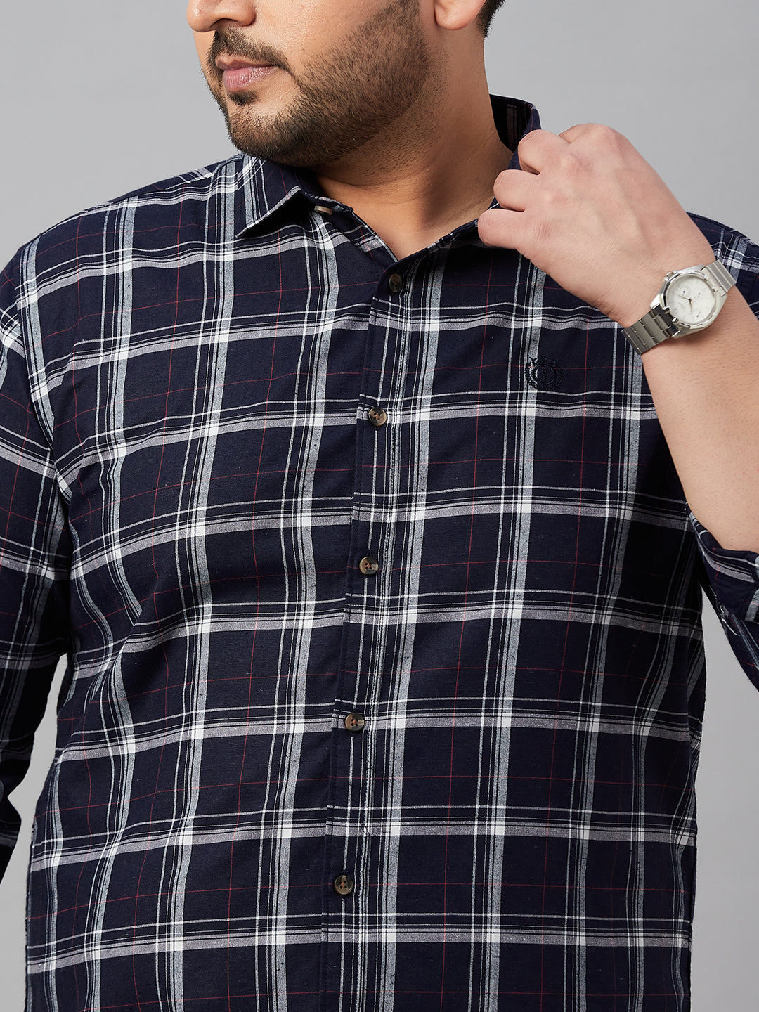 Men Checked Navy Blue Shirt