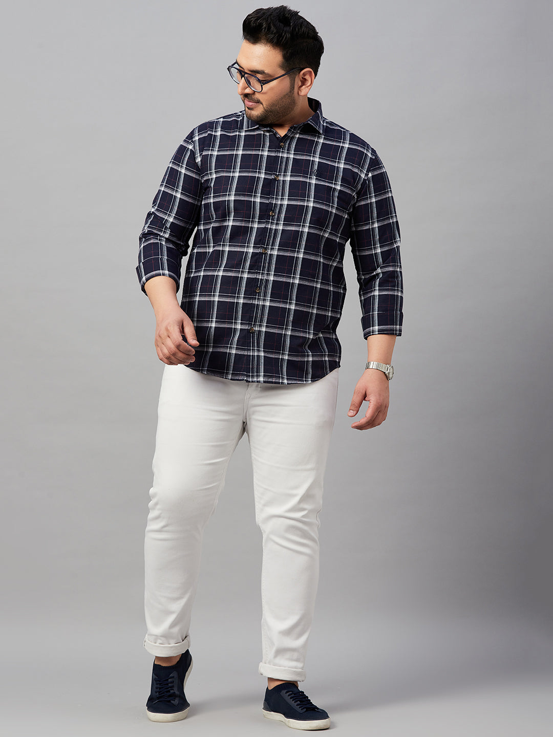 Men Checked Navy Blue Shirt