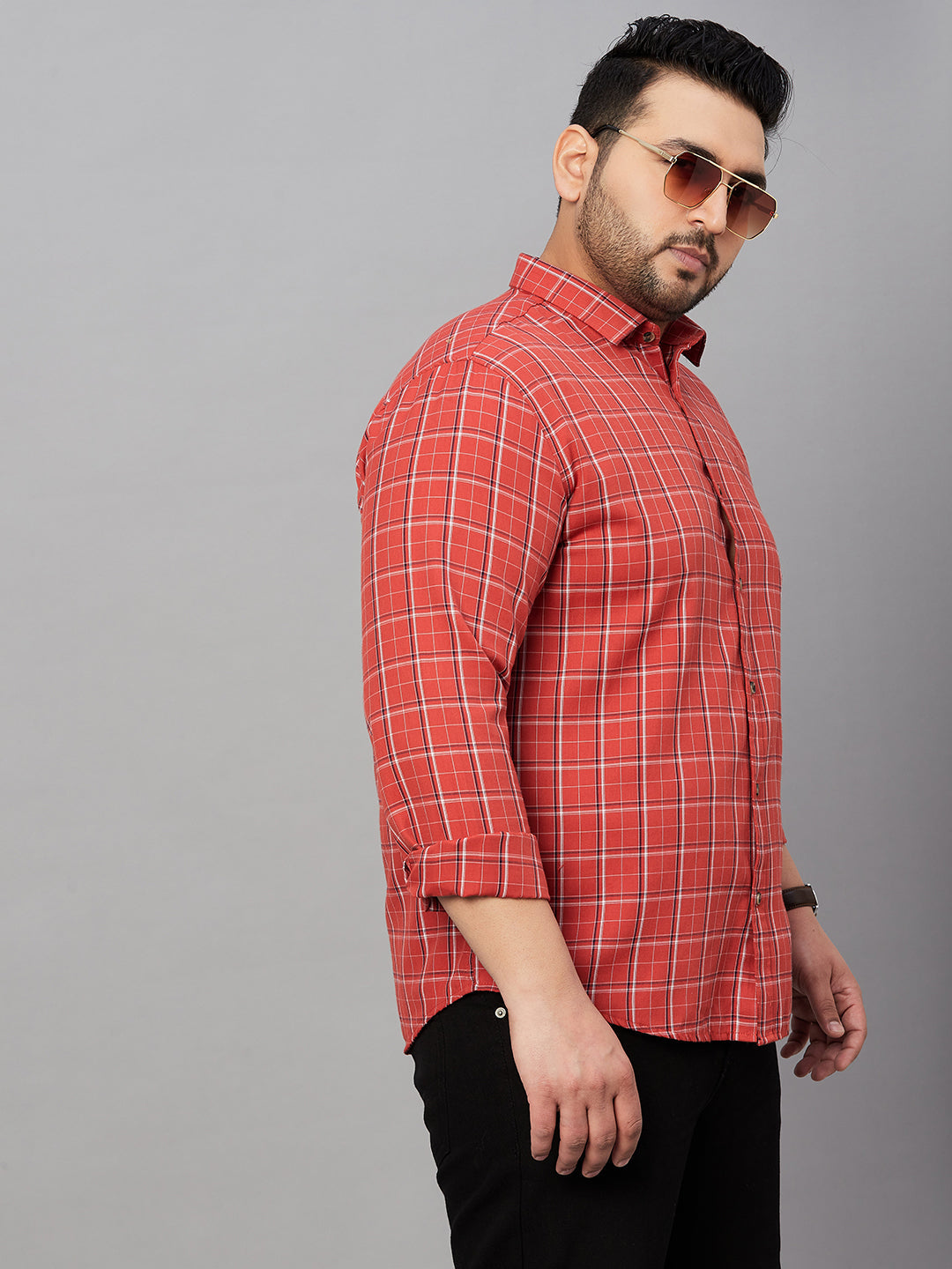 Men Checked Rust Shirt