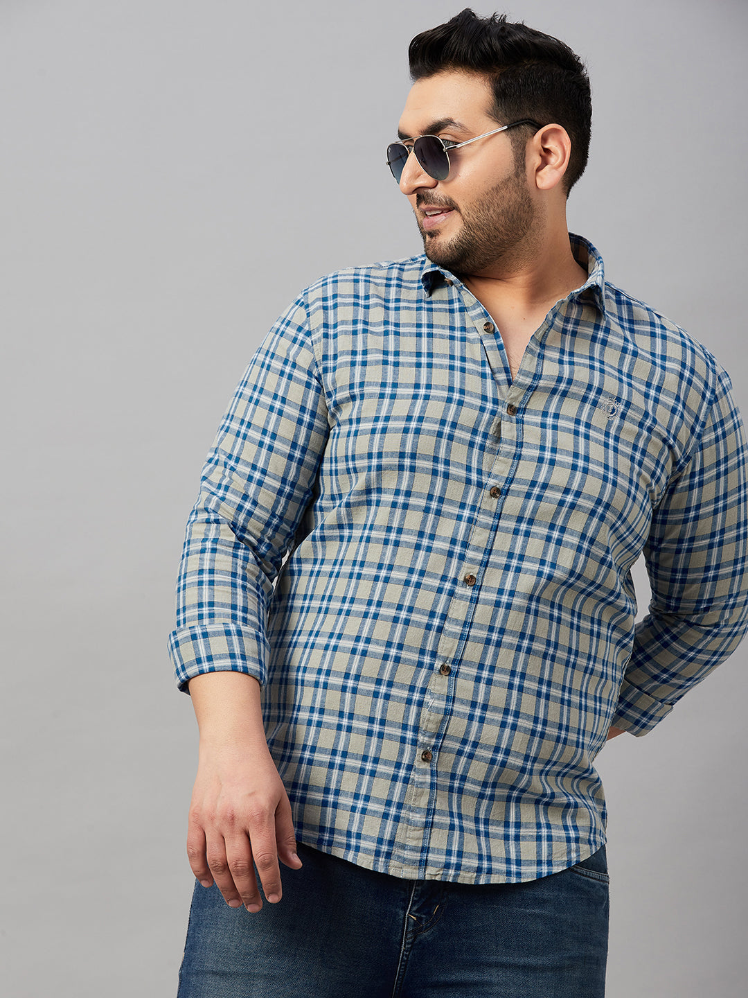 Men Checked Blue Shirt