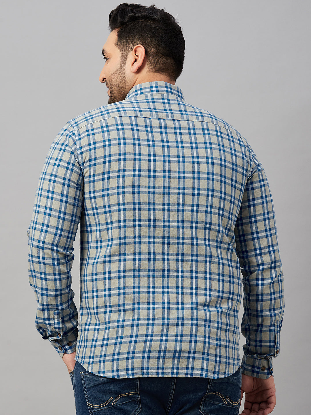 Men Checked Blue Shirt