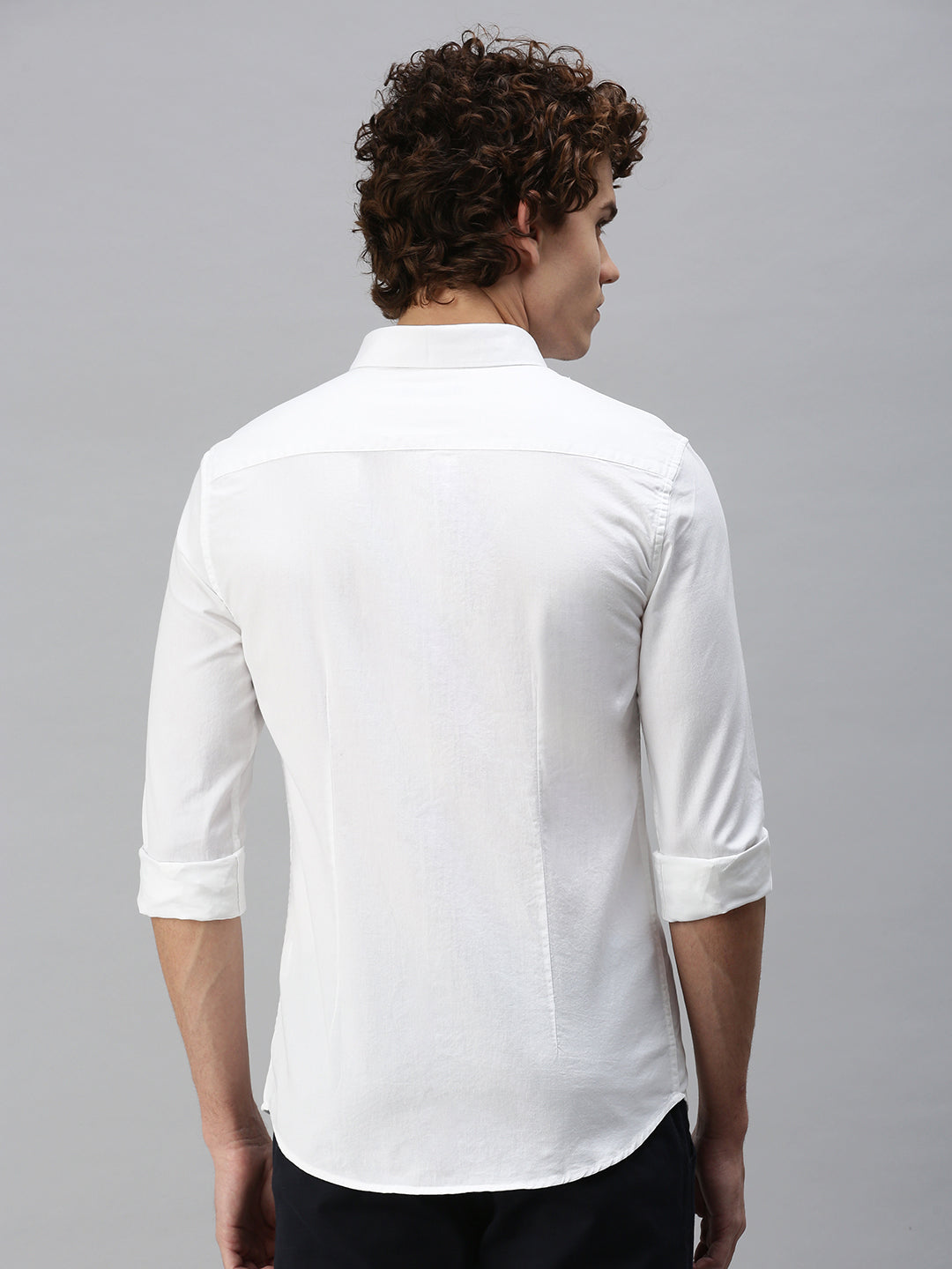 Men's White Solid Slim Fit Shirt