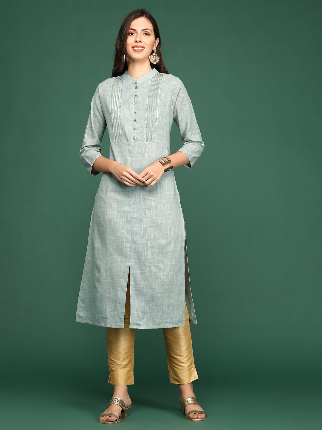 Women's Grey Solid Straight Kurta