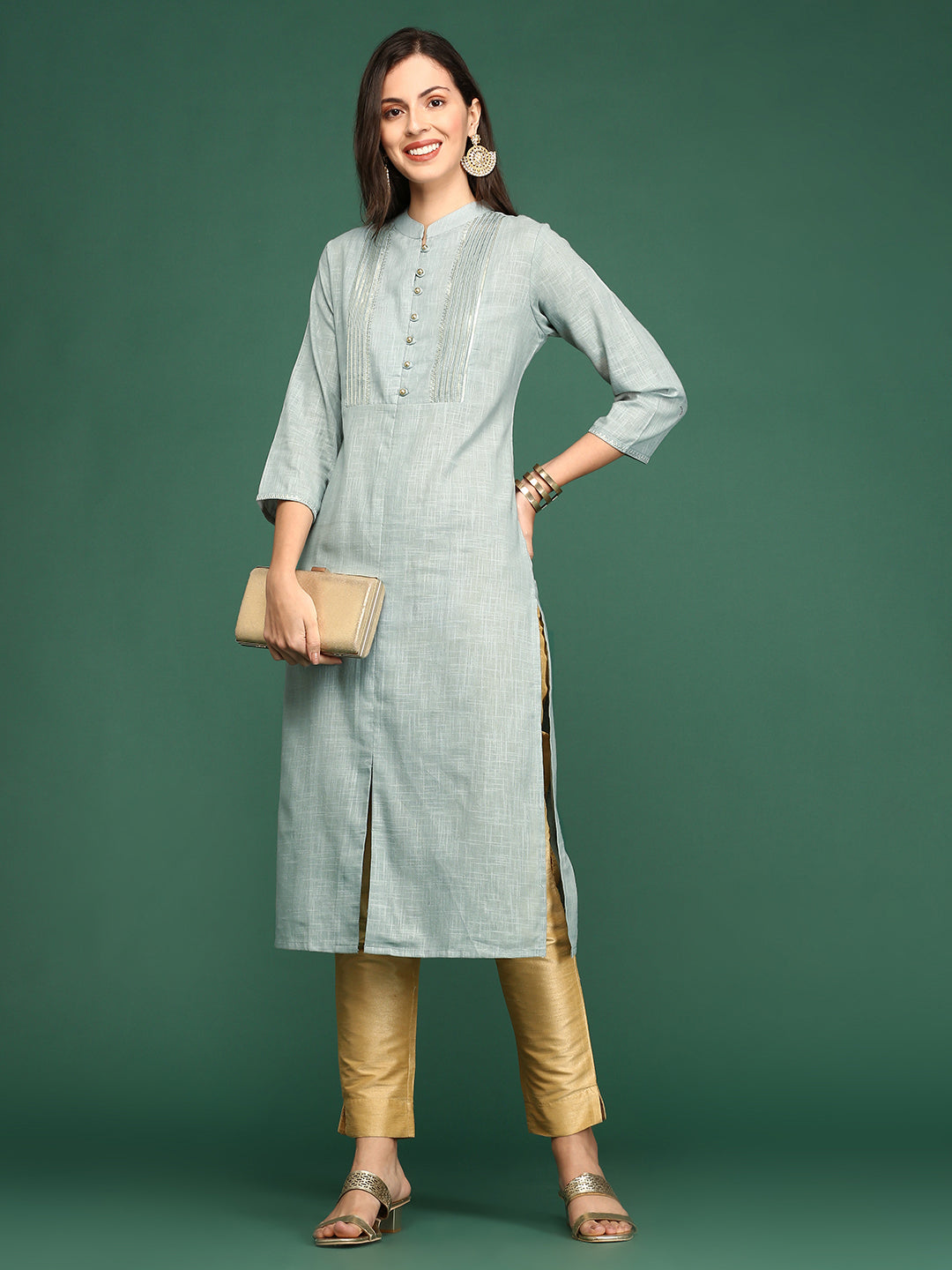 Women's Grey Solid Straight Kurta