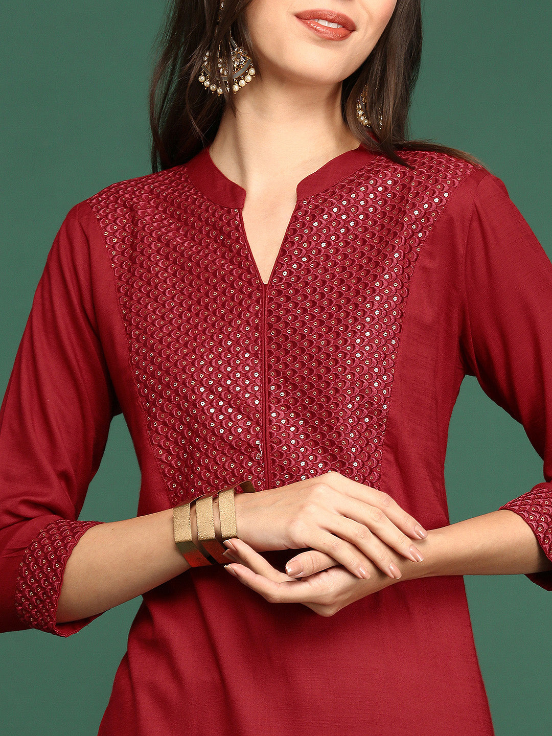 Women's Red Solid Straight Kurta