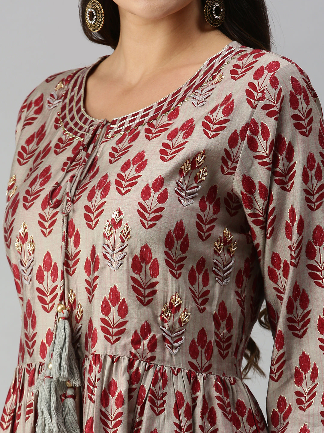 Women A-Line Taupe Printed Kurta and Sharara