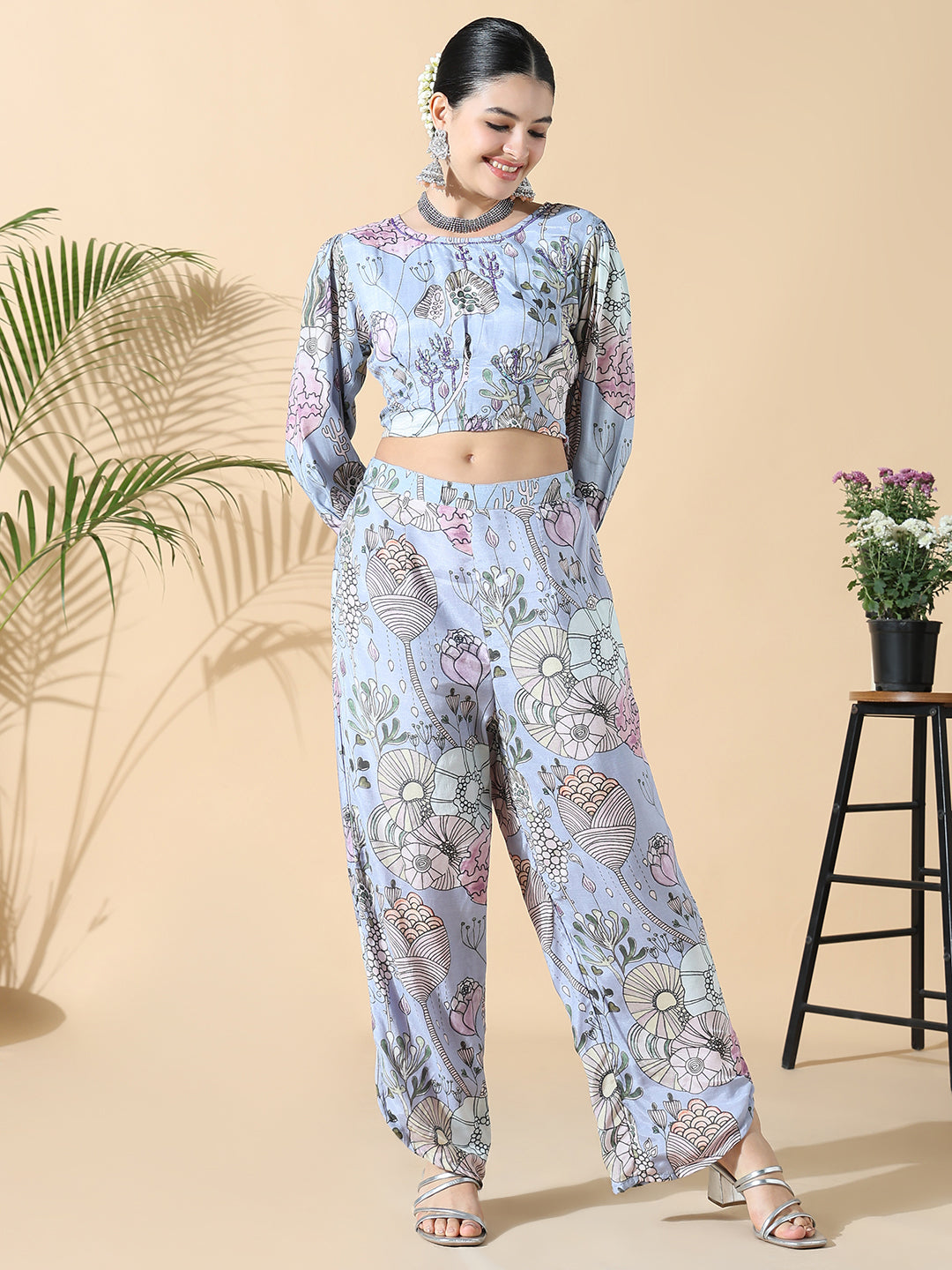 Women Blue Printed Co-ords Set