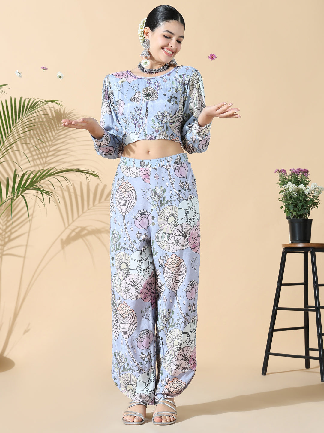 Women Blue Printed Co-ords Set