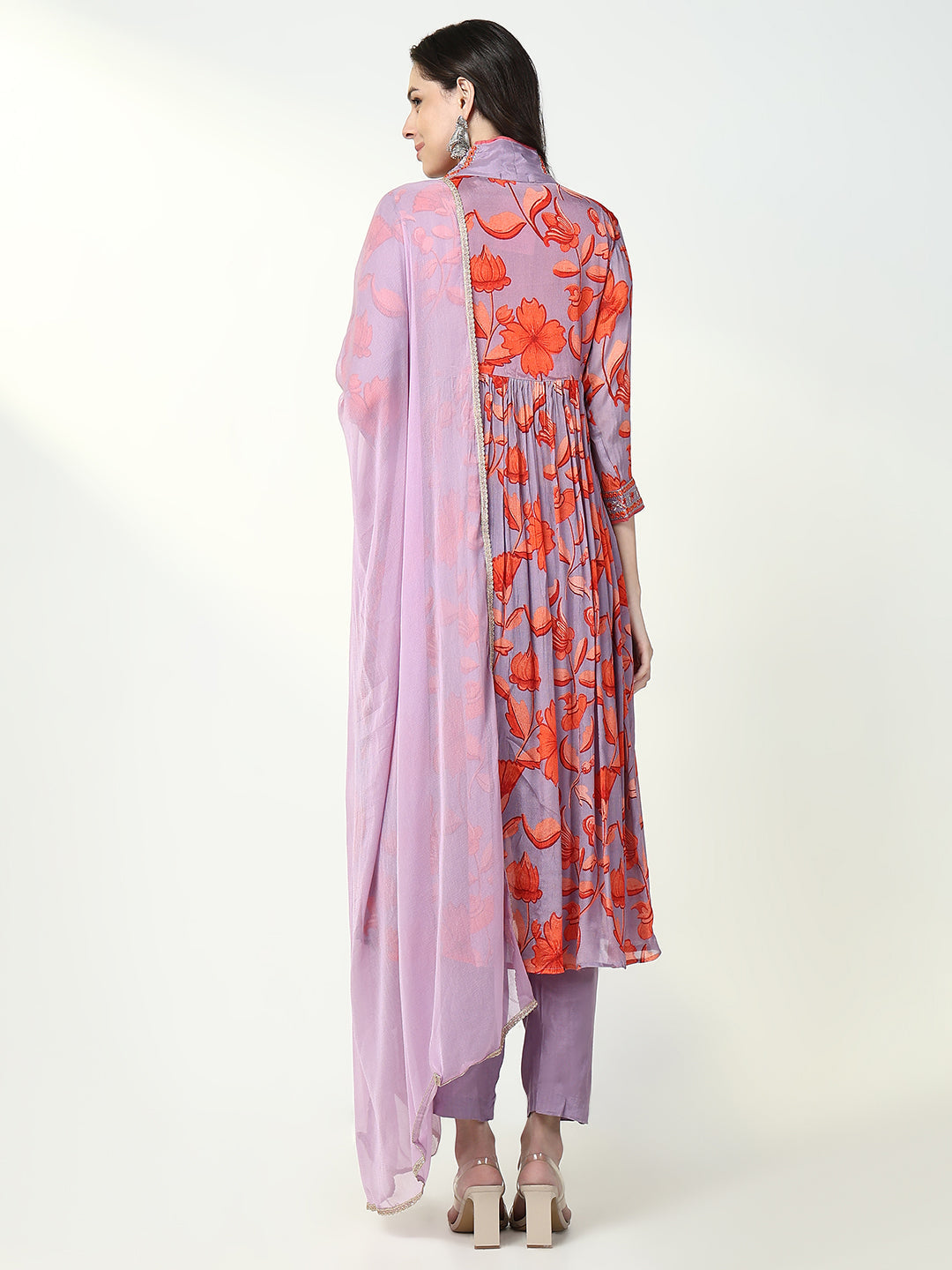 Women Floral Lavender Anarkali Kurta Set with Dupatta