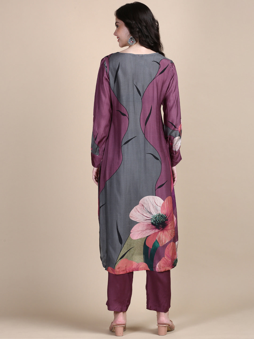 Women Floral Purple Straight Kurta Set