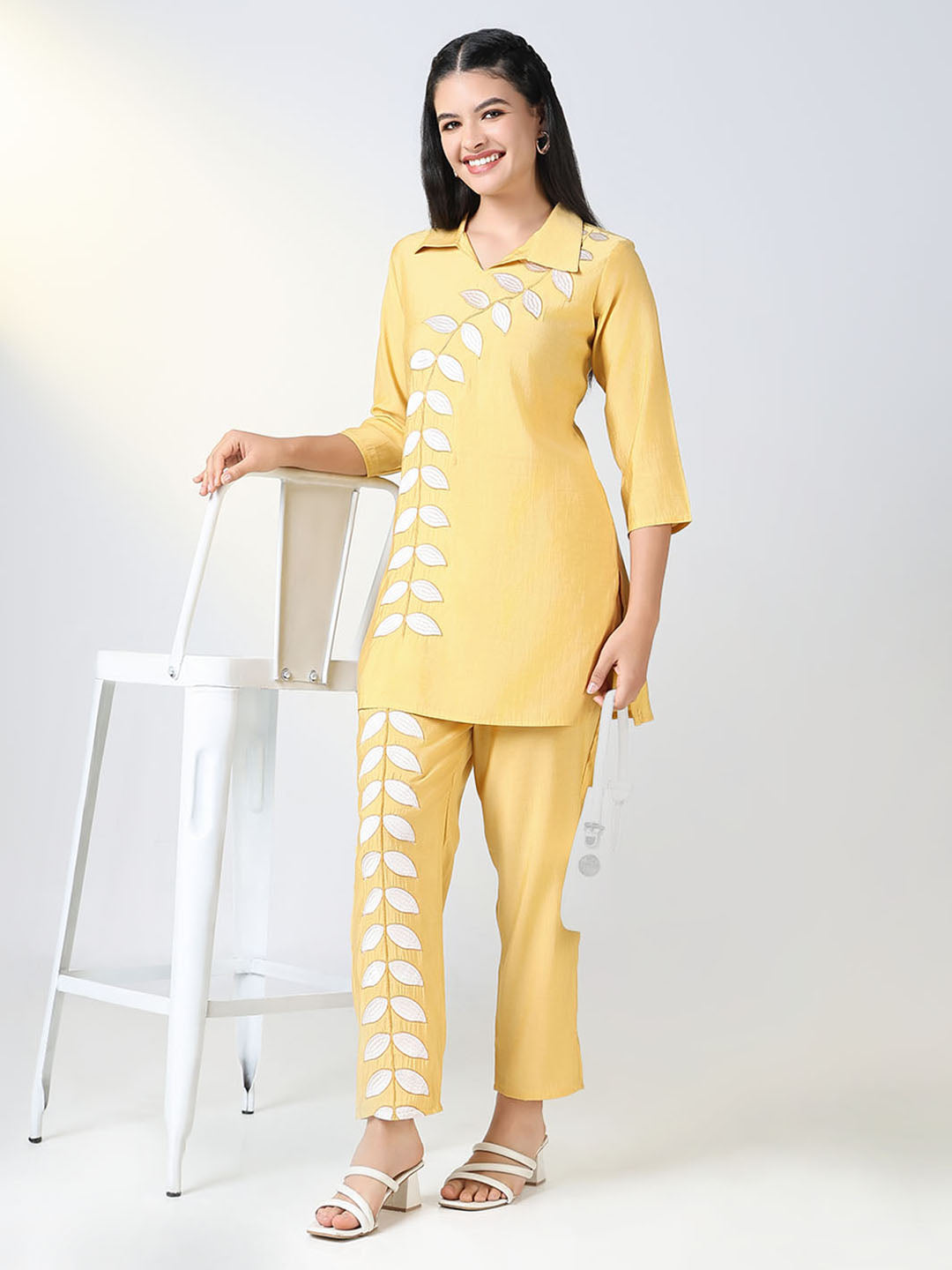 Women Yellow Embroidered Co Ords Set