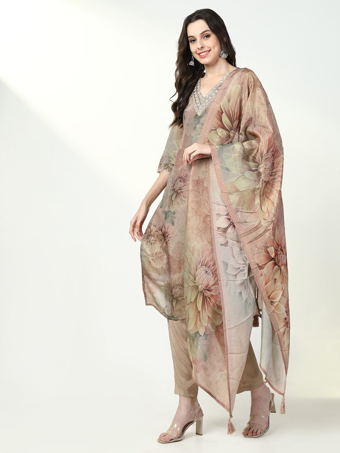 Women Floral Multi Straight Kurta Set with Dupatta