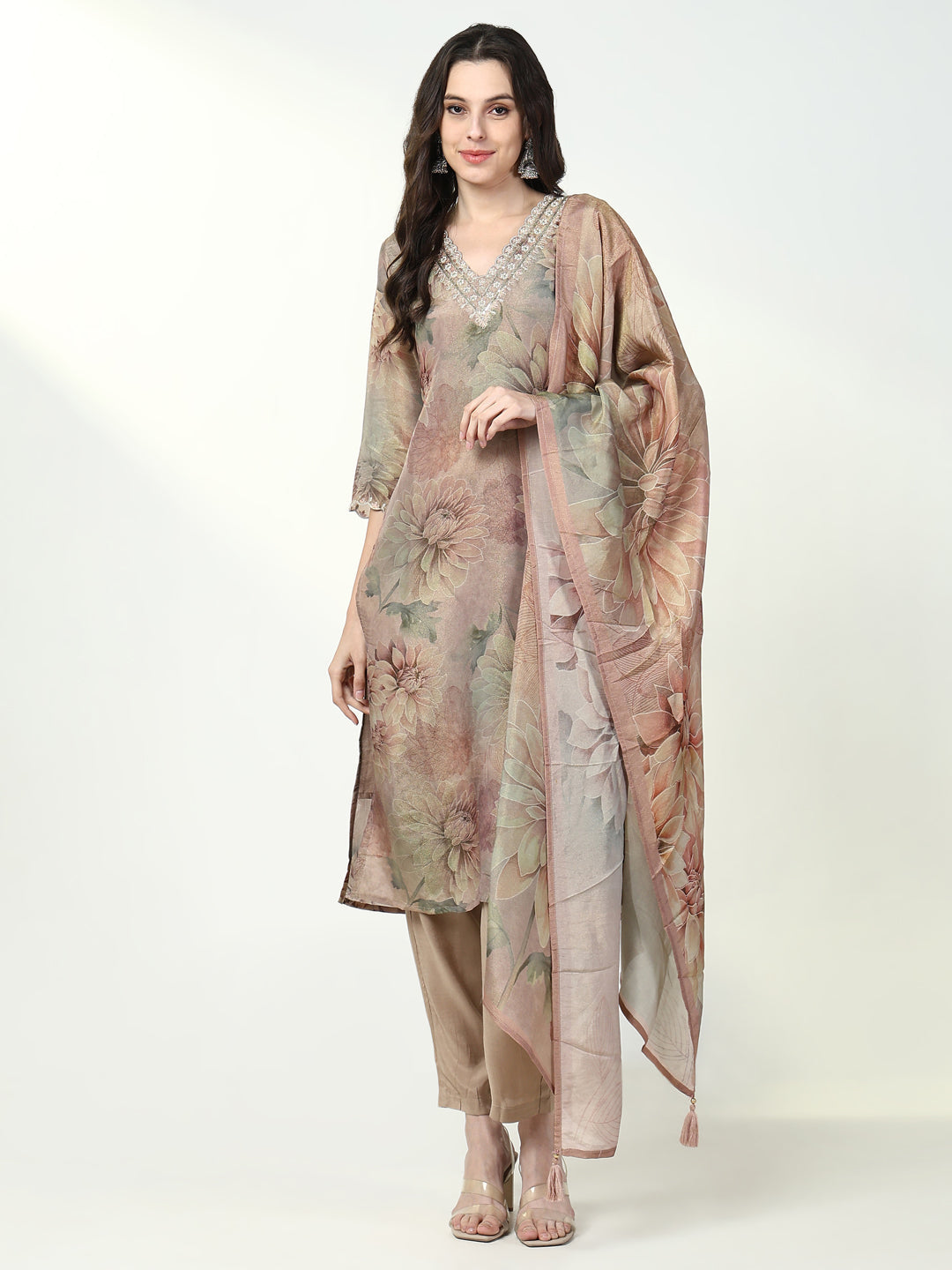 Women Floral Multi Straight Kurta Set with Dupatta