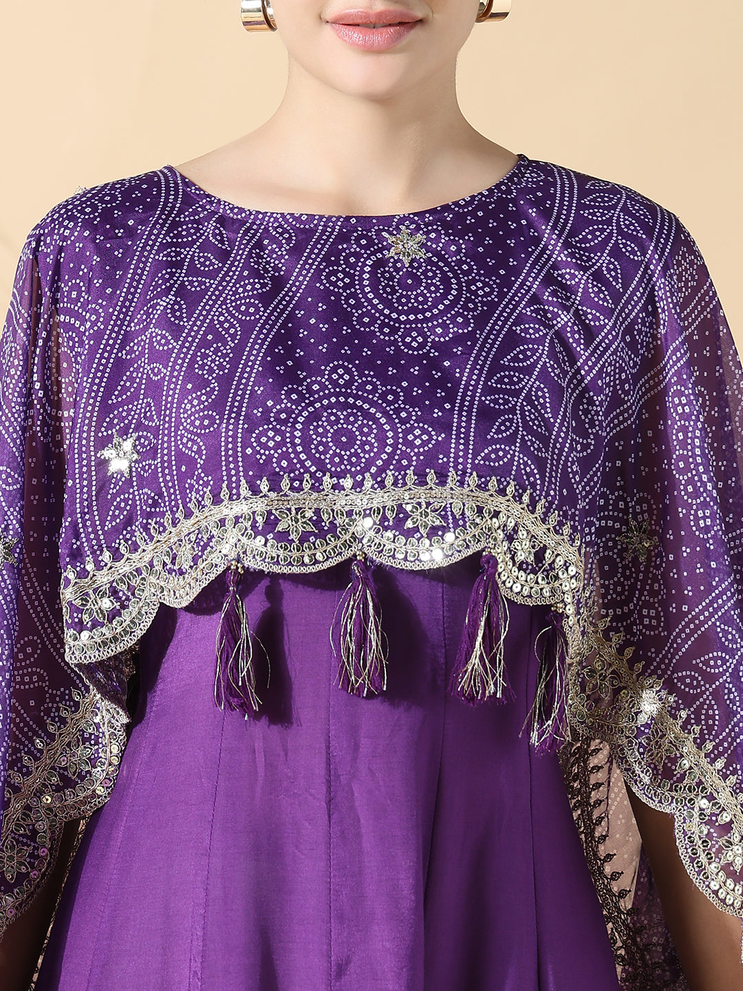 Women Purple Raw silk Anarkali Kurta with Attached Dupatta