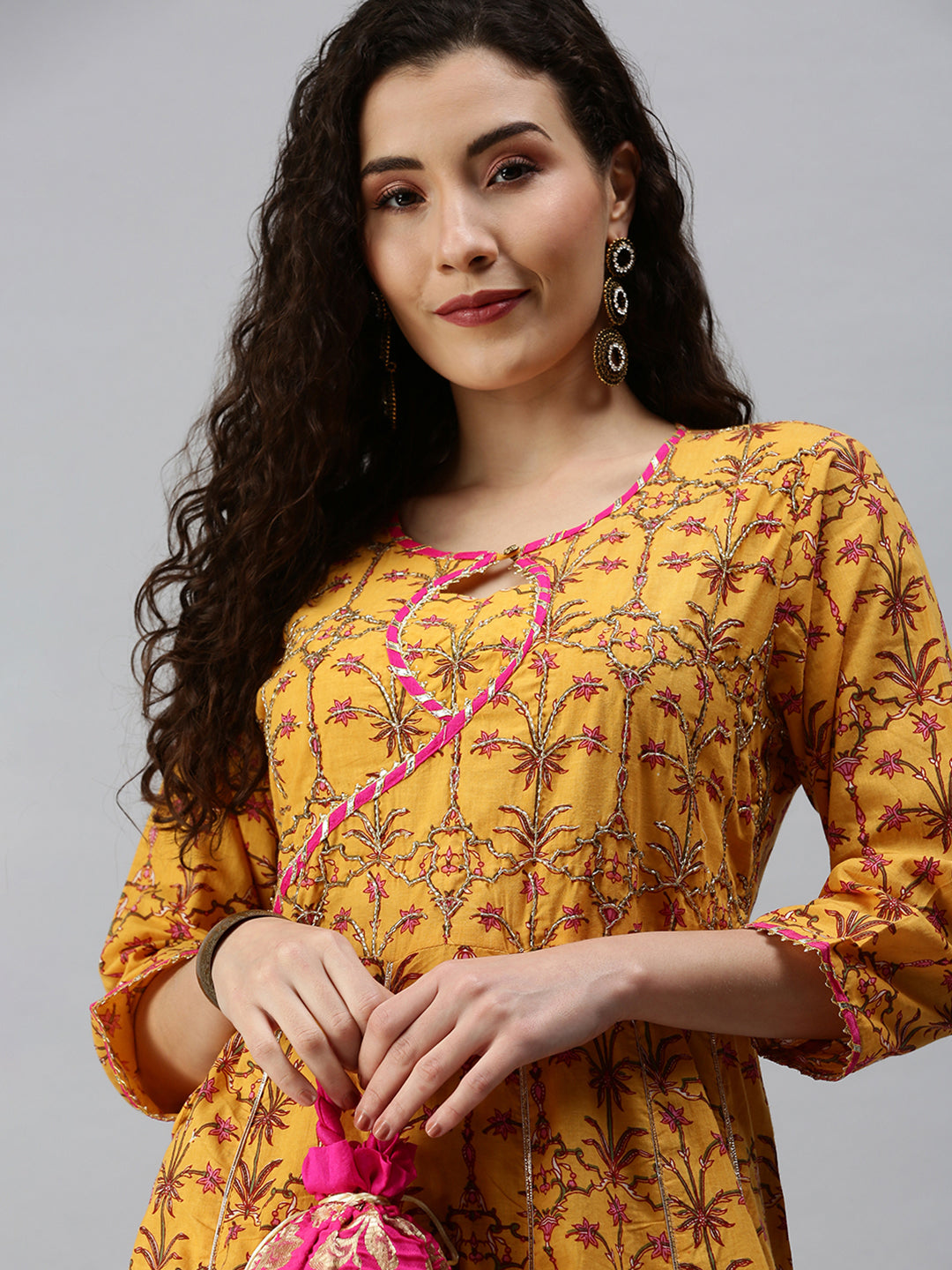 Women Printed Yellow Anarkali Kurta