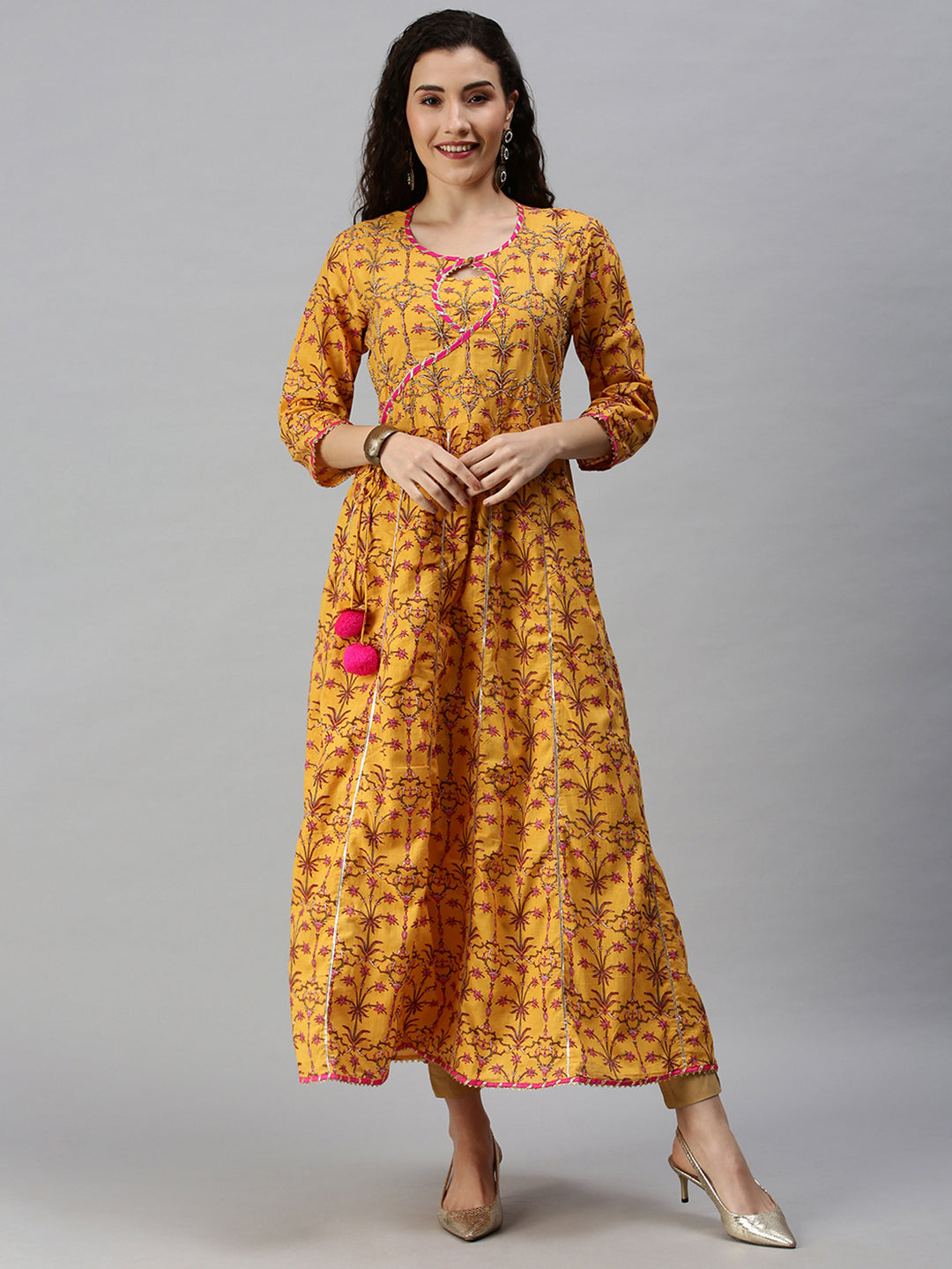 Women Printed Yellow Anarkali Kurta