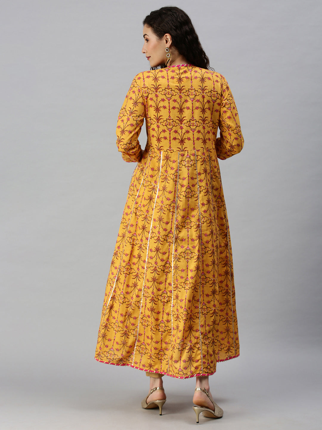 Women Printed Yellow Anarkali Kurta