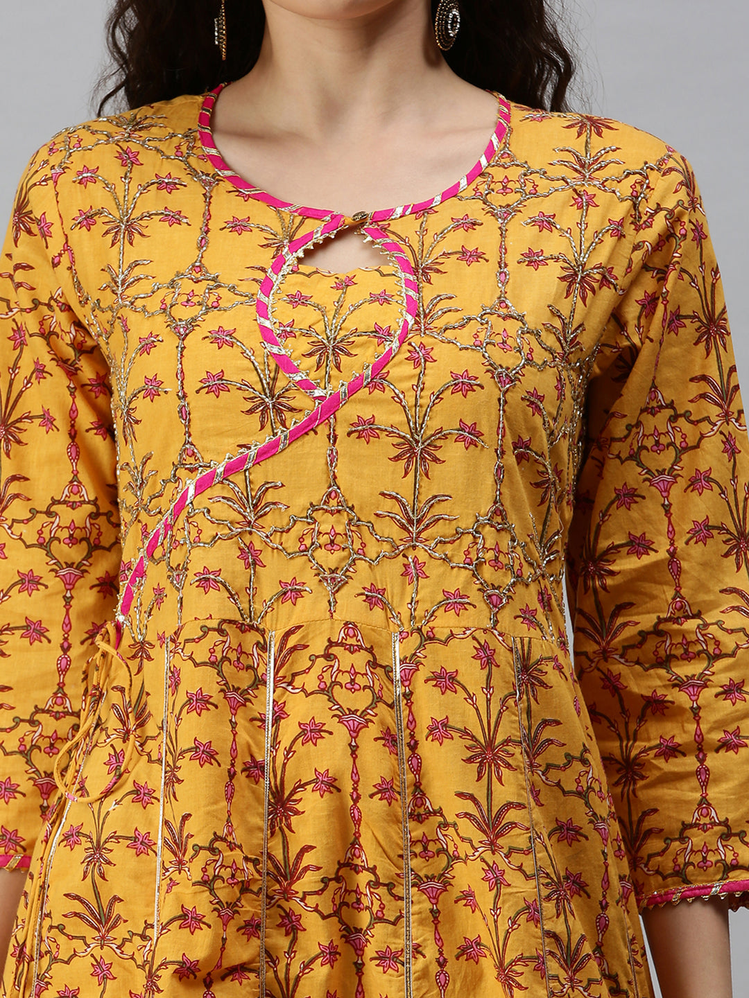 Women Printed Yellow Anarkali Kurta