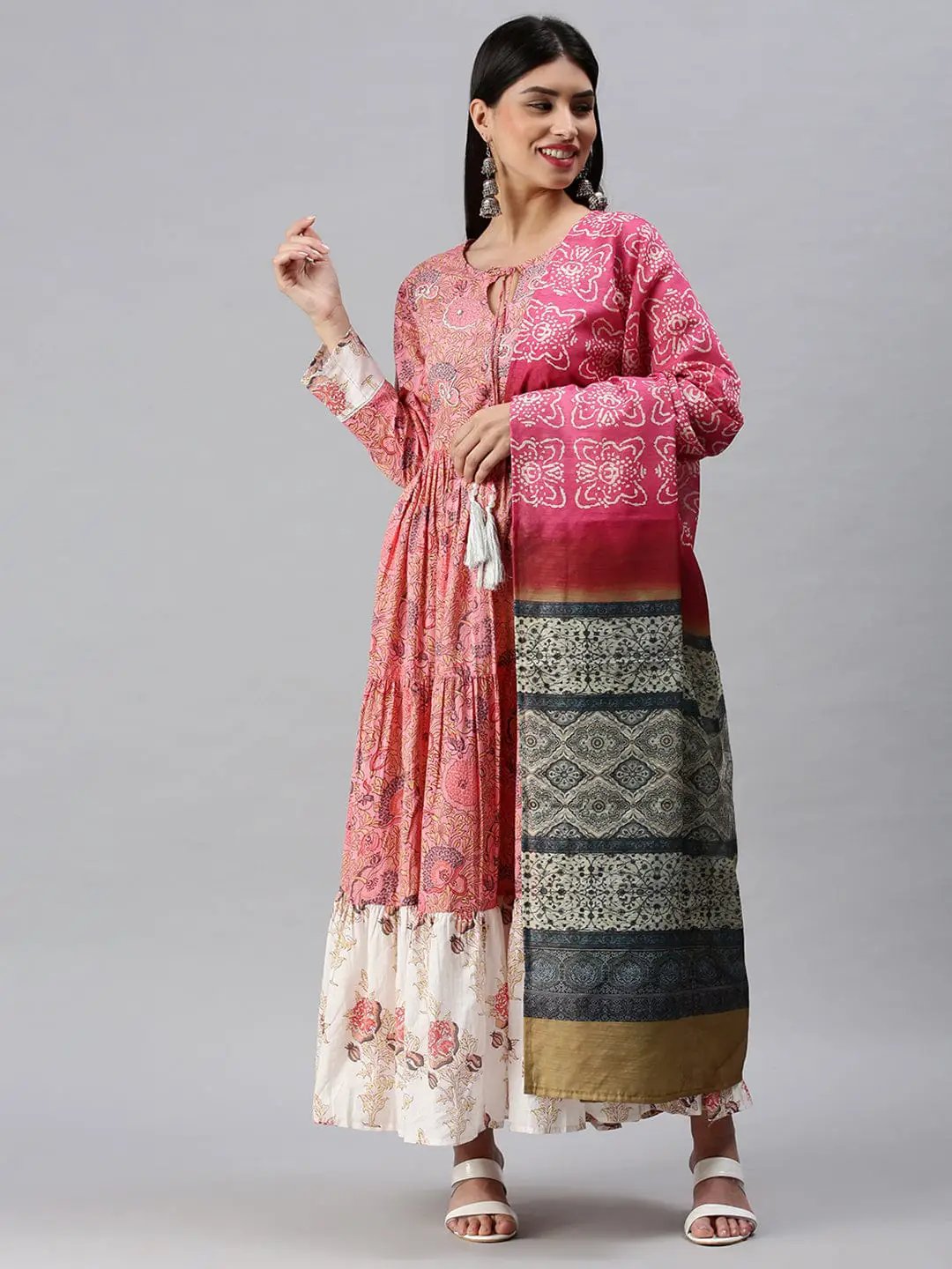 Women's Printed Pink Anarkali Kurta