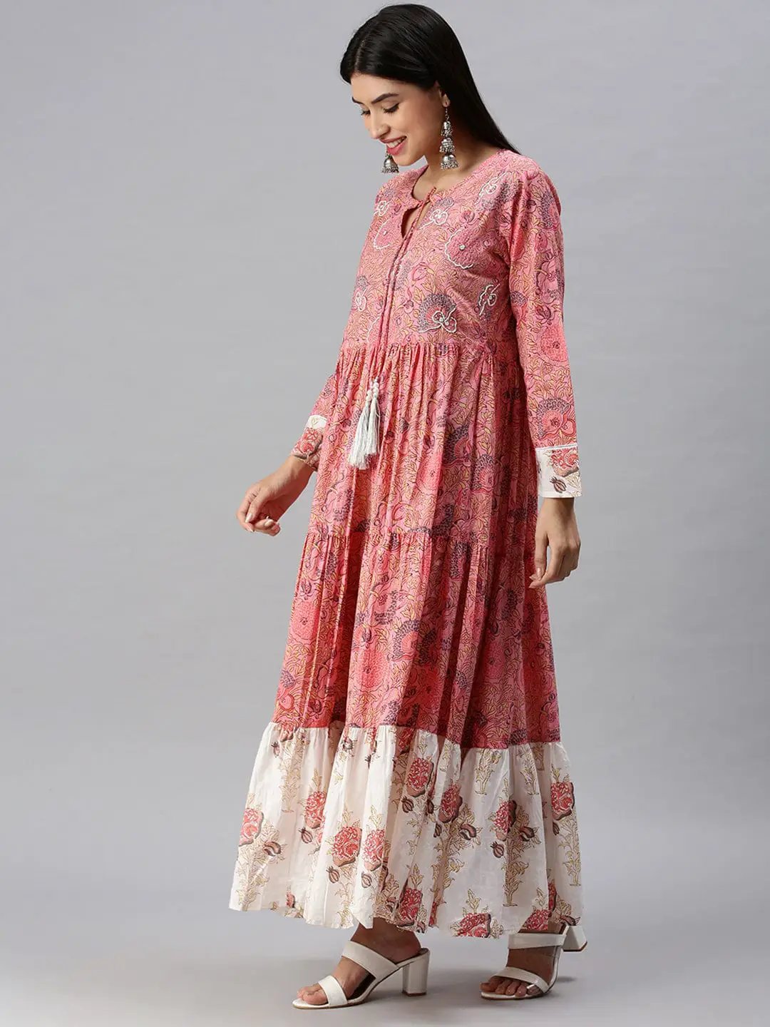 Women's Printed Pink Anarkali Kurta