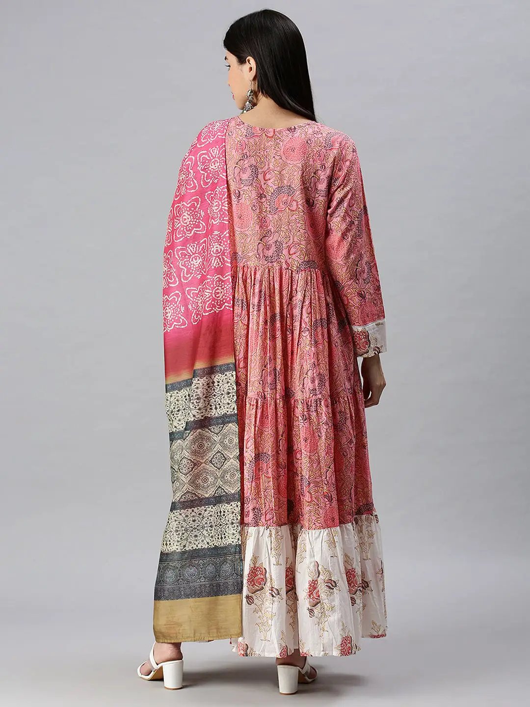 Women's Printed Pink Anarkali Kurta